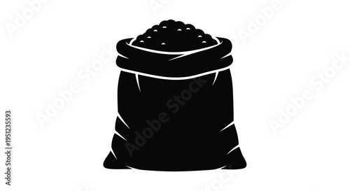 A simple black silhouette depicts a full sack or bag likely containing grains or another granular substance high quality
