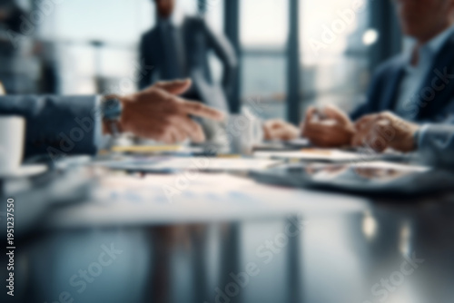 Blurred Business professionals discussing strategy in modern office