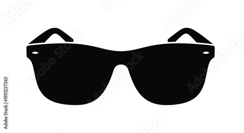 A minimalist black and white illustration depicts a pair of classic sunglasses showcasing a retro aesthetic high quality professional detailed modern