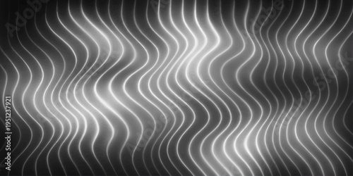 Abstract black and white background featuring a textured 3d wave pattern with silver curves and spiral lines for a modern wallpaper design