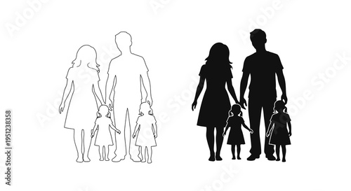 A minimalist depiction showcases two family silhouettes a lighter and darker contrast holding hands and walking high quality professional