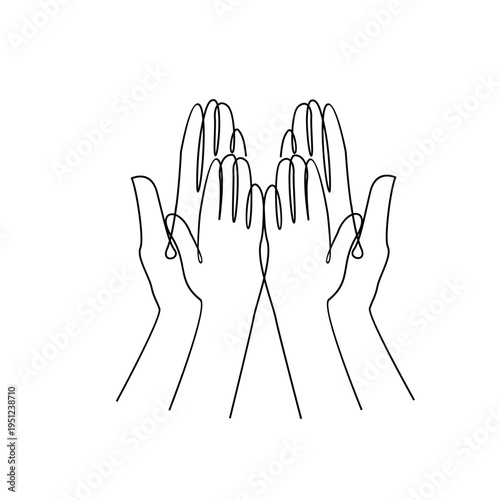 Minimalist Continuous Line Art Drawing of Adult and Child Hands