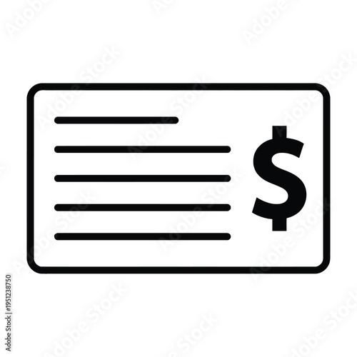 Dollar sign icon on rectangular card with lines for financial transactions