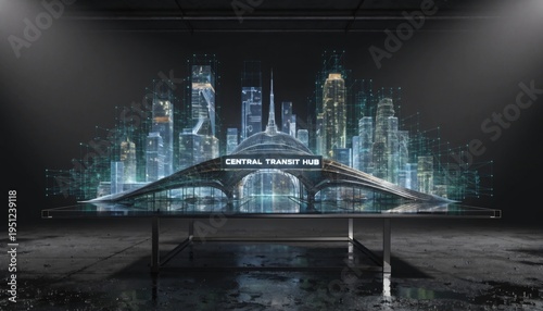 Futuristic cityscape with bridge and towering skyscrapers