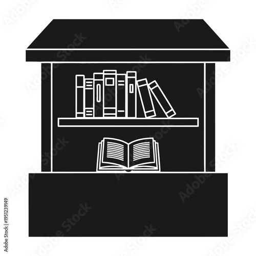 Minimalist wooden bookshelf showcasing open book and stacked volumes