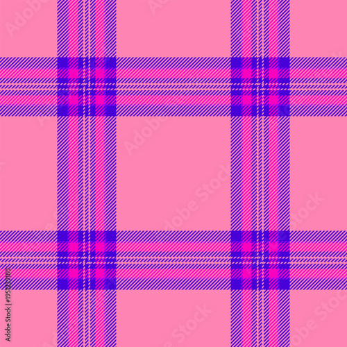 Vogue tartan plaid background, teenage textile seamless check. Large texture vector fabric pattern in pink and indigo colors.
