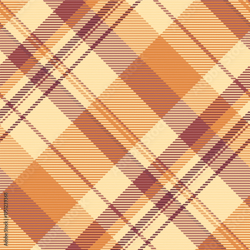 Kilt background pattern seamless, deco check vector texture. Feminine fabric tartan plaid textile in orange and moccasin colors.