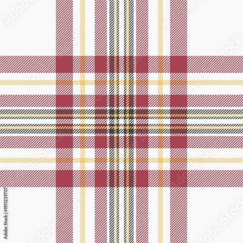 Premium pattern plaid vector, mens shirt seamless fabric background. 1940s texture tartan check textile in white and red colors.