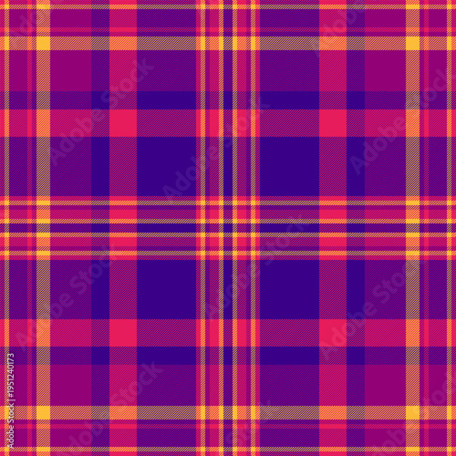 Flowing seamless background plaid, mosaic check pattern vector. Teen tartan texture fabric textile in violet and pink colors.