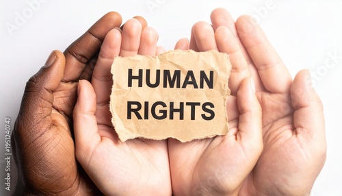 Hands holding human rights paper together