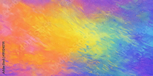 A vibrant abstract watercolor background features a colorful paint texture and artistic brush strokes on grunge paper to create a rainbow wallpaper design