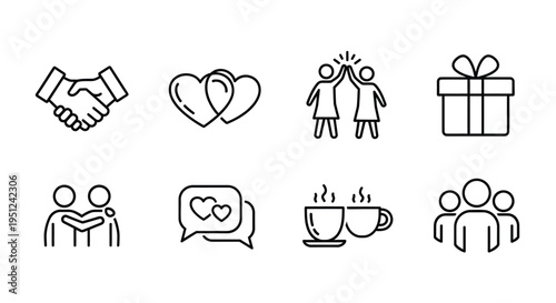 Illustrations depicting various aspects of human relationships and social connections Vector