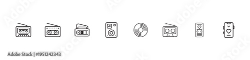 Classic and modern music technology icon set includes tape recorder vinyl disk and smartphone vector