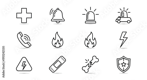 Essential emergency and safety icons for quick visual reference Vector