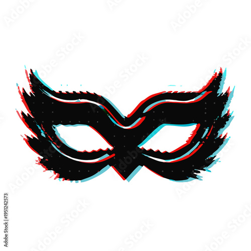 Elegant mardi gras mask silhouette with glitch effect, festive carnival mystery and digital art