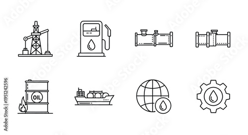 Illustrations depicting various aspects of the global oil and energy industry Vector