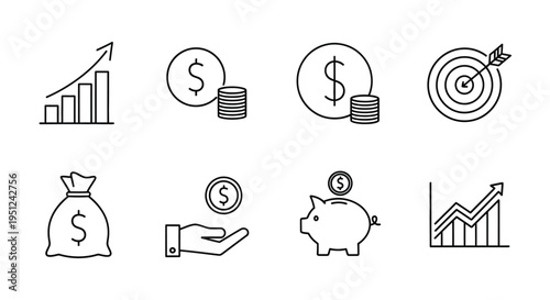 Illustrations of financial growth and investment concepts Vector