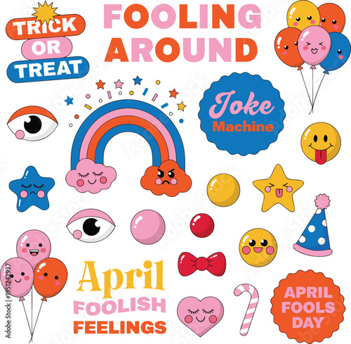 april fools day prank and joke elements flat design vector illustration
