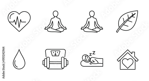 Essential icons representing aspects of holistic health and well-being Vector
