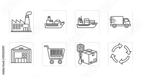 Stages and elements of the modern supply chain and logistics process Vector