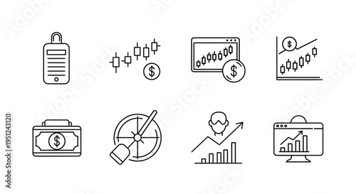 Essential icons representing financial investment and trading concepts Vector