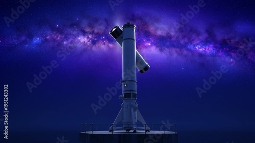 Large telescope on a platform under a starry night sky with milky way