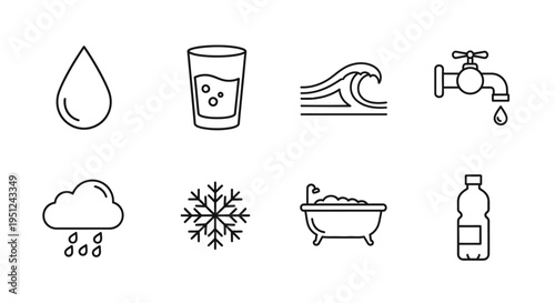 Illustrations of various water sources and forms in daily life Vector