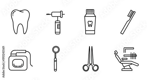 Essential tools and items used in dental care and oral hygiene routines Vector
