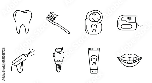 Essential icons representing dental hygiene and oral care procedures Vector