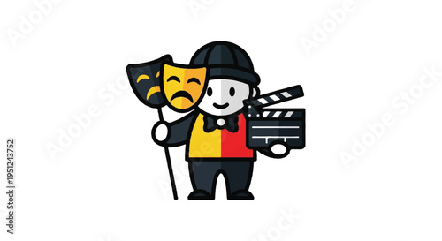 Cartoon actor with masks and clapperboard illustration