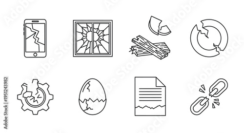 Common symbols representing failure, fragility, and system breakdowns Vector