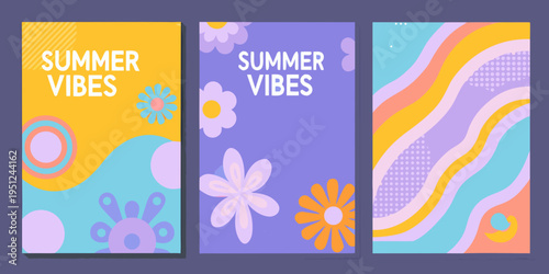 Colorful summer vibes illustrated phone wallpaper set with floral motifs