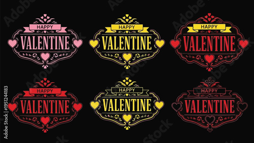 Colorful valentine s day emblems and decorative ribbons with heart motifs