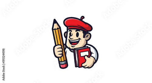 Cartoon artist holding pencil and notebook illustration