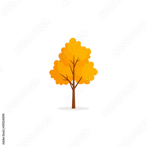 An illustration of a tree in autumn with orange and yellow maple leaves on branches, isolated against a white background.