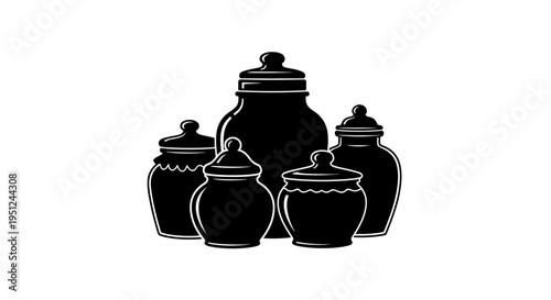 Easter Set of 5 black pottery jar icons vector isolated on White Background vector