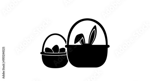 Easter Set of 2 black baskets vector icons isolated on White Background vector