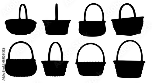 Easter Set of 8 black basket icons vector isolated on White Background vector
