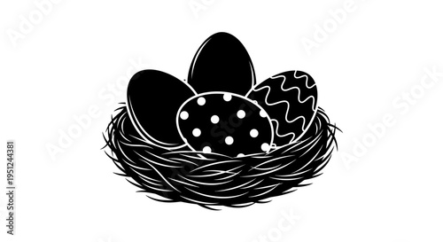 Easter Set of 3 Easter eggs in nest vector illustration isolated on White Background vector