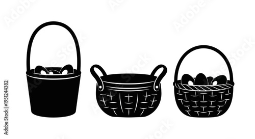 Easter Set of 3 black baskets vector isolated on White Background vector