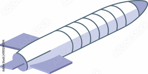 A simple illustration of a light blue rocket with dark fins