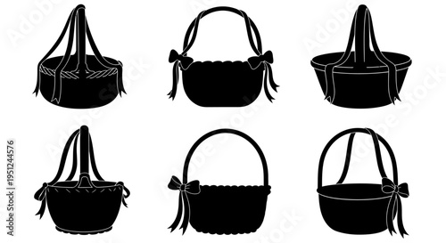 Easter Set of 6 black handbag icons vector isolated on White Background vector