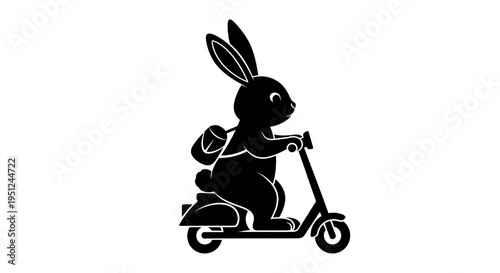 Easter Vector illustration of a rabbit riding a scooter isolated on White Background vector