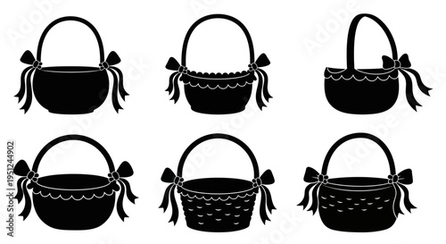 Easter Set of 6 black basket icons vector isolated on White Background vector