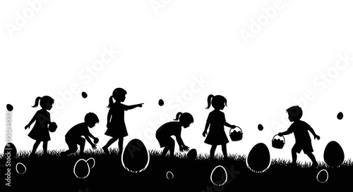 Silhouette of children playing with Easter eggs vector