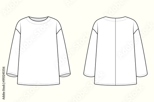 Women's Oversized Boxy Long-Sleeve Tech Tee Apparel Design Flat Sketch
