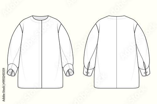 Modern Minimalist Oversized Lantern-Sleeve Pittore Shirt Apparel Design Technical Flat Sketch