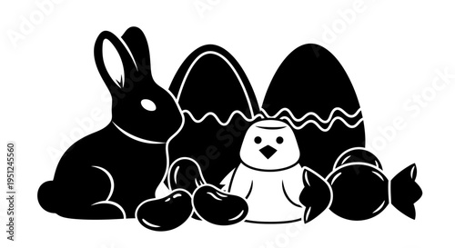 Set of 1 Easter bunny, egg and candy vector icons