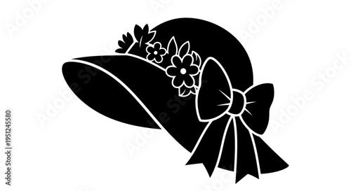 Vector illustration of a hat with flowers and bow