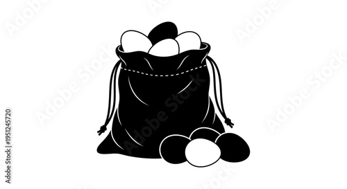 Vector illustration of a black drawstring bag with balls